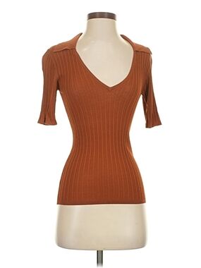 No.6 Store Fitted Ribbed V-Neck Knit Top - Rust